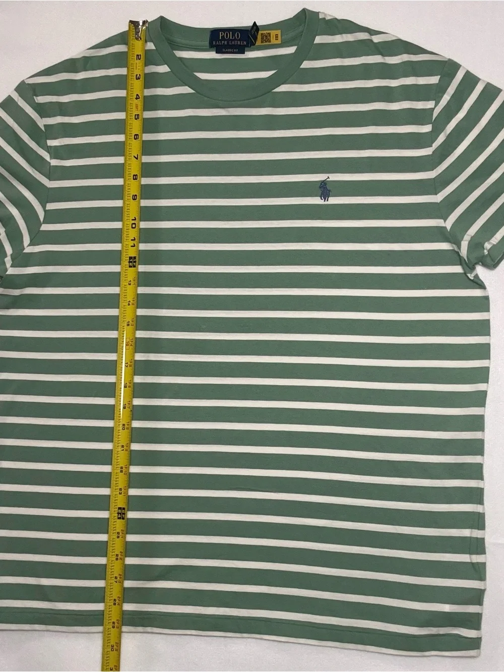 Polo by Ralph Lauren Green and White Striped Crew Tee with Blue Pony